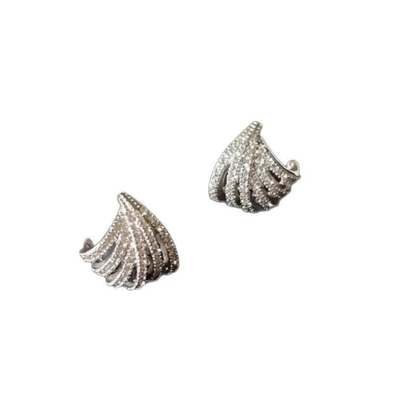 Geometric line design earrings with zircon stones in platinum colour electroplated finish