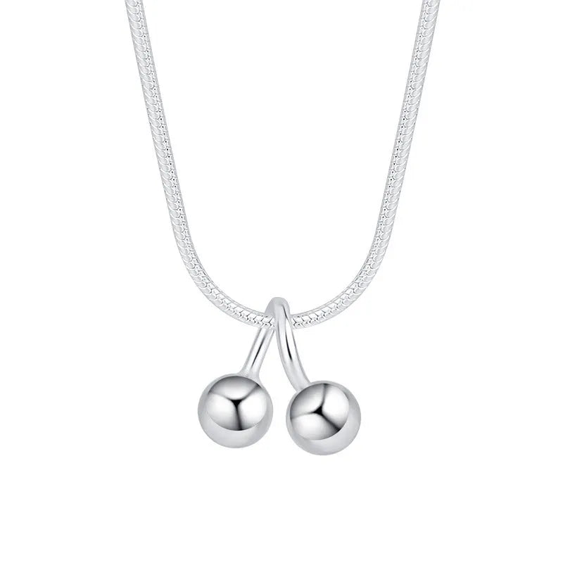 S925 silver adjustable necklace with a cherry pendant on a snake bone chain.