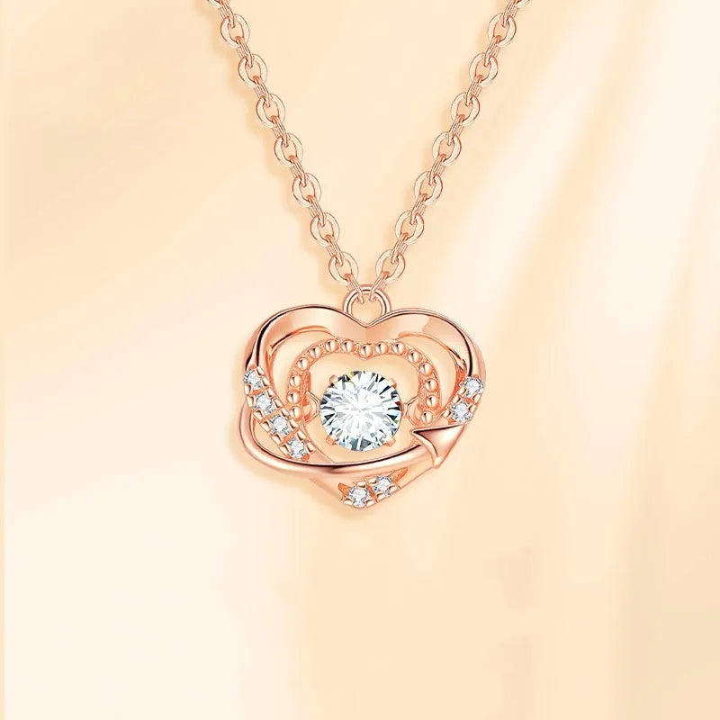 925 sterling silver heart necklace for women with O-shaped chain and heart-shaped pendant
