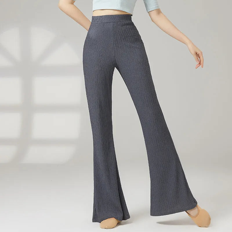 Women's solid colour polyester dance practice trousers for classical ballet and sports dance training.