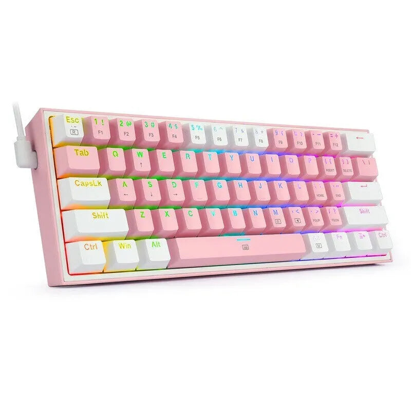White pink mechanical keyboard with RGB lighting and dual-colour keycaps