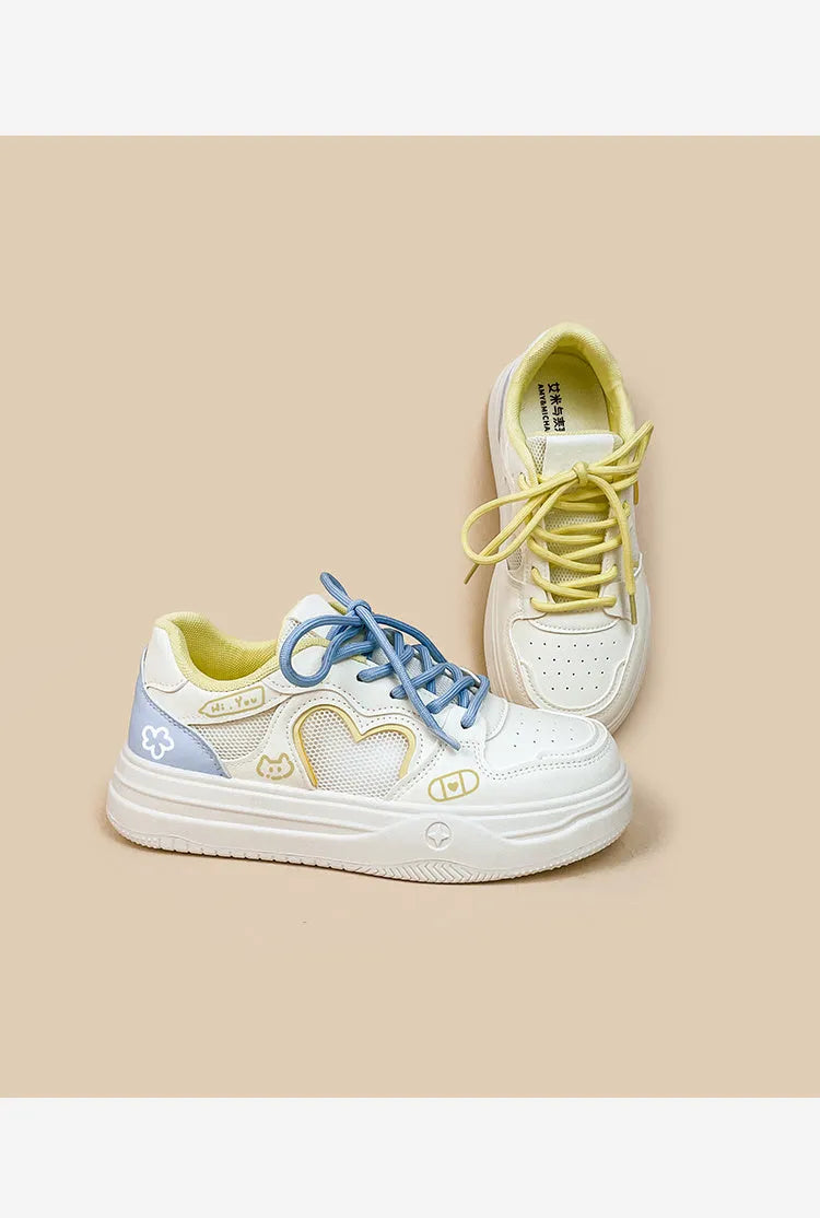 Korean style mesh sneakers in Meow Rabbit Sea Salt Cheese colour with lace-up closure