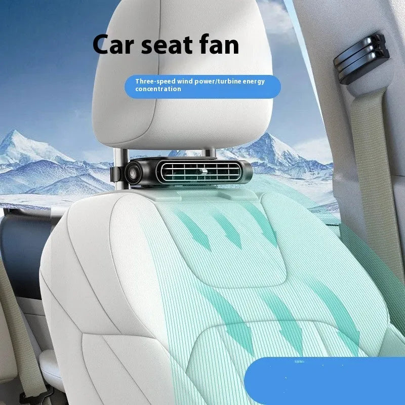 USB-powered bladeless car fan with velcro mount in black, white, or beige
