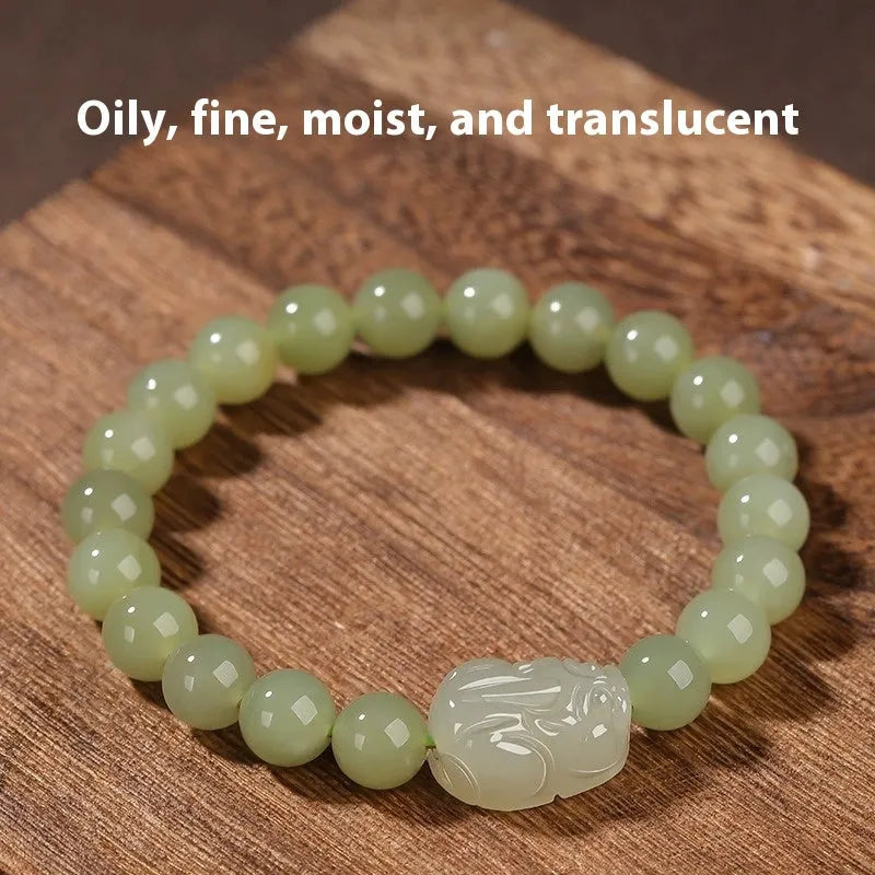 Women's grey Hetian jade ethnic bracelet with polished beads in 6mm, 8mm or 10mm sizes