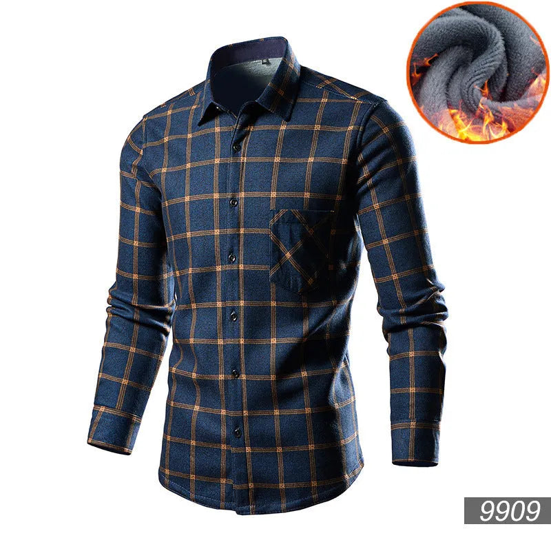 Men's loose fit fleece-lined cardigan shirt in cotton blend fabric