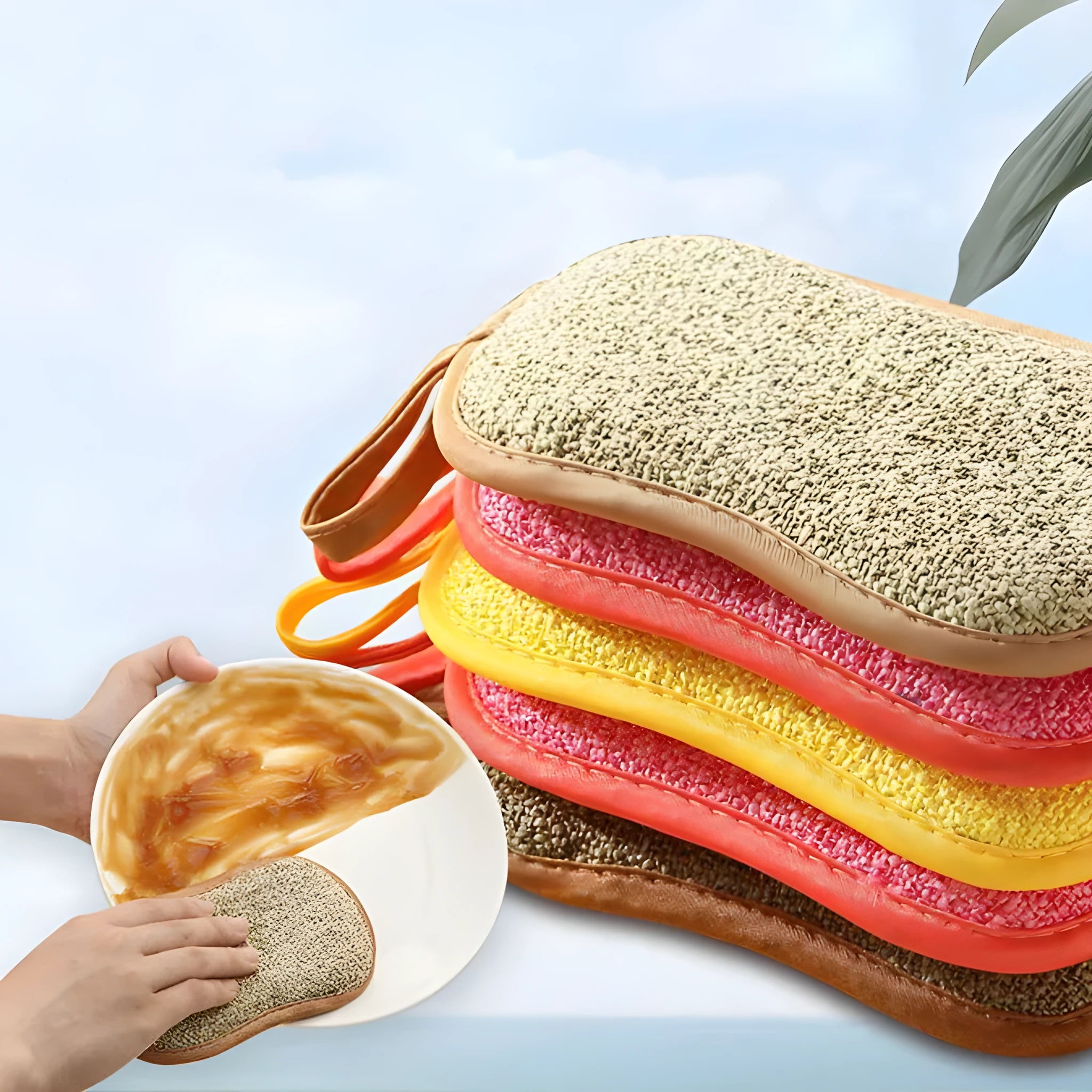 Double-sided kitchen cleaning sponge with polyurethane core and assorted dishcloths set of 11 pieces
