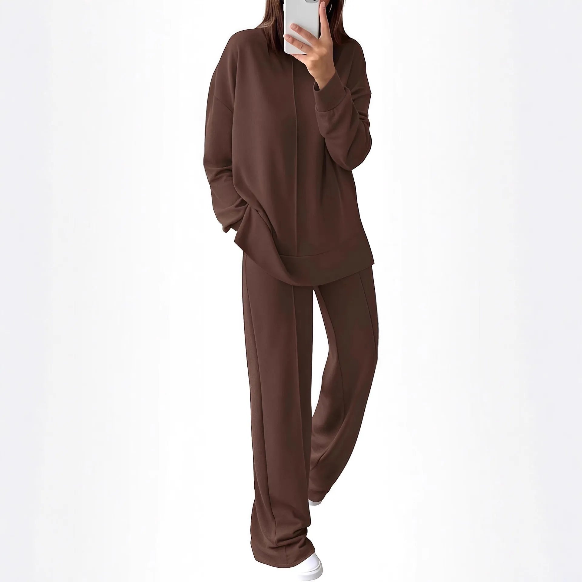 Women's long-sleeve polyester jogging suit set in Army Green colour with regular sleeves and matching trousers