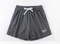 Men's personalised double-layer mesh shorts in a selection of colours on a size chart.