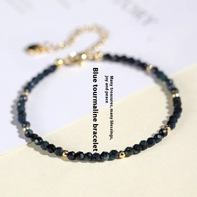 3mm blue tourmaline spacer bead bracelet for women with cut gemstone beads