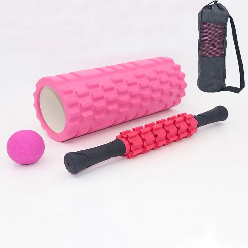 Black 33cm foam roller set with massage shaft and gear massage bar stick for fitness and health massage