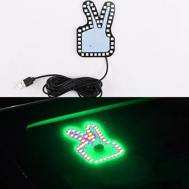 Car USB plug finger gesture light showing multiple design options with LED illumination