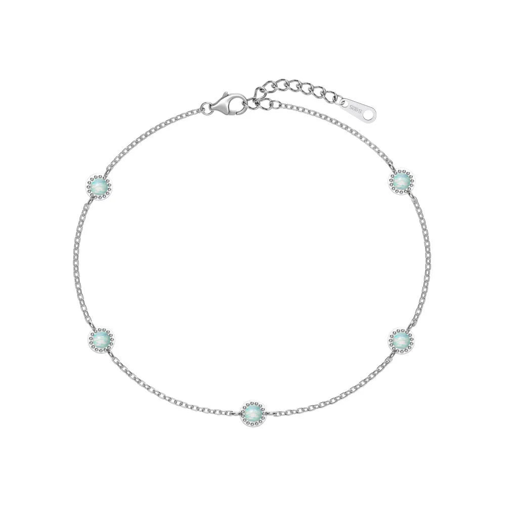925 sterling silver bracelet with round opal stones in Japanese Korean geometric style for women