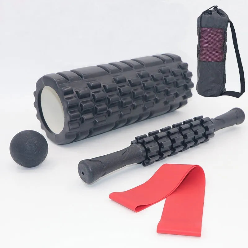Black 33cm foam roller set with massage shaft and gear massage bar stick for fitness and health massage