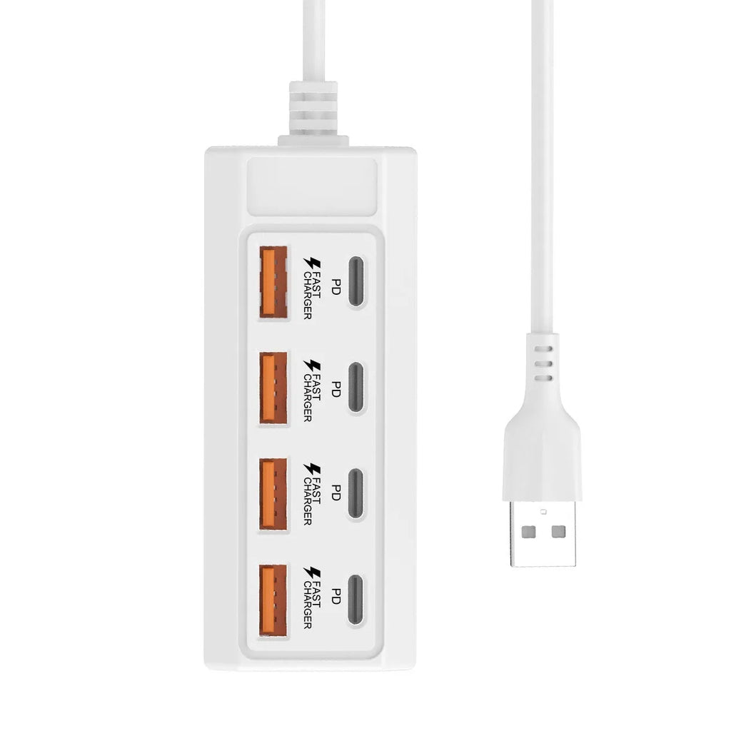 White plastic 8-in-1 Type-C PD fast charge multi-port docking station with 1-2m cable