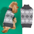 Brown and grey dog sweater with snowflake pattern for Christmas and winter wear.
