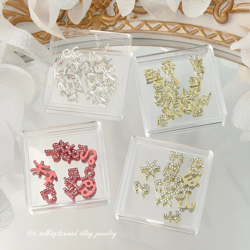 12 Constellation Nail Art Accessories set of metal alloy Princess Series decals with letters pattern in gold tone