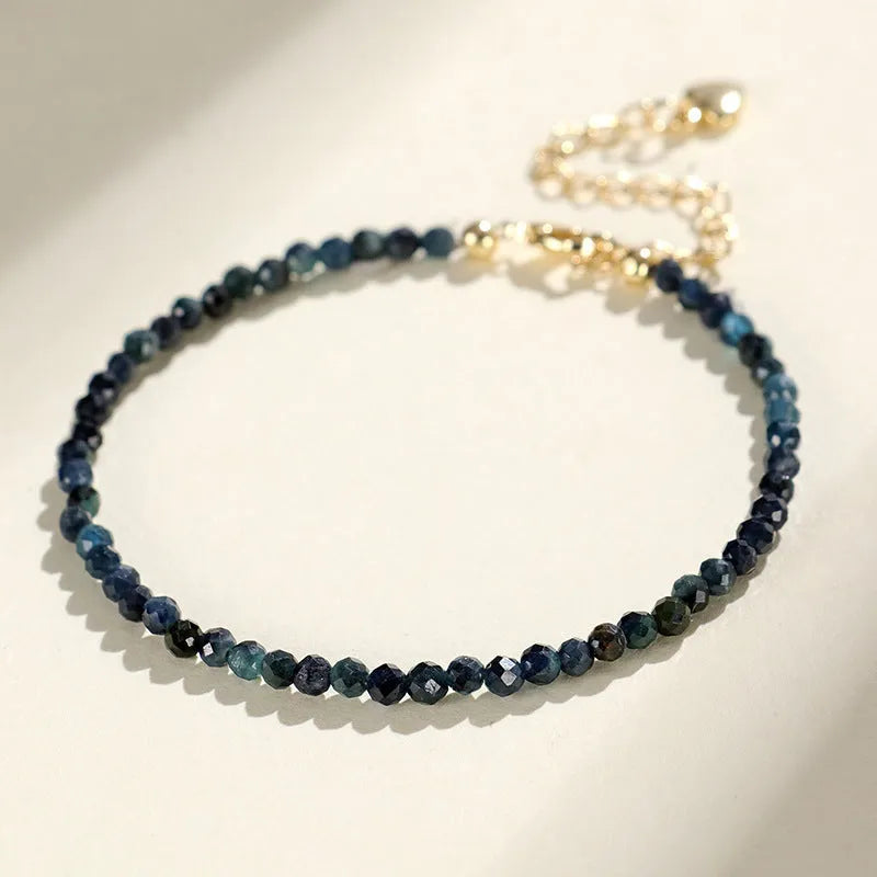 3mm blue tourmaline spacer bead bracelet for women with cut gemstone beads