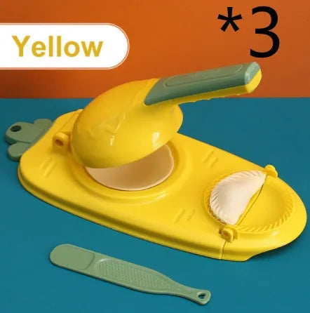 Orange and white 2-in-1 kitchen dumpling making tool with ergonomic handle and hanging hole