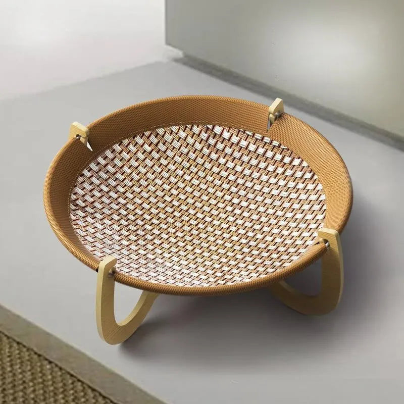 Brown woven rattan pet hammock bed elevated 17.5cm for cats and small dogs