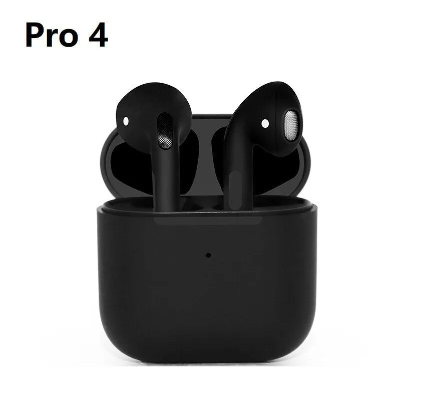 Pro4 White and Black wireless in-ear sports Bluetooth headphones on a plain background.