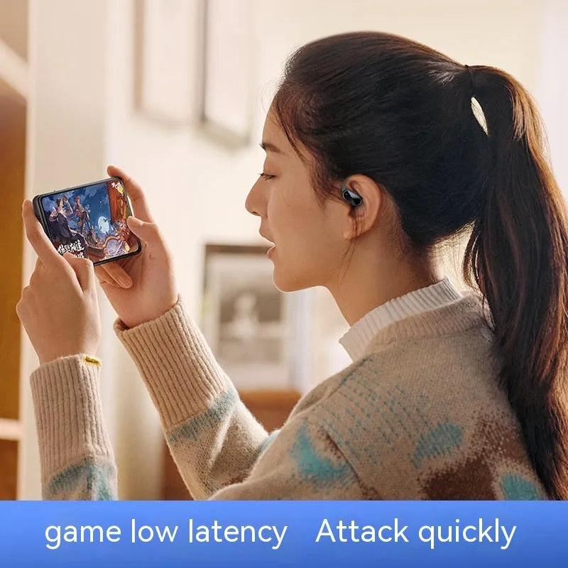 Dual ear-mounted noise reduction Bluetooth headset with digital display in black