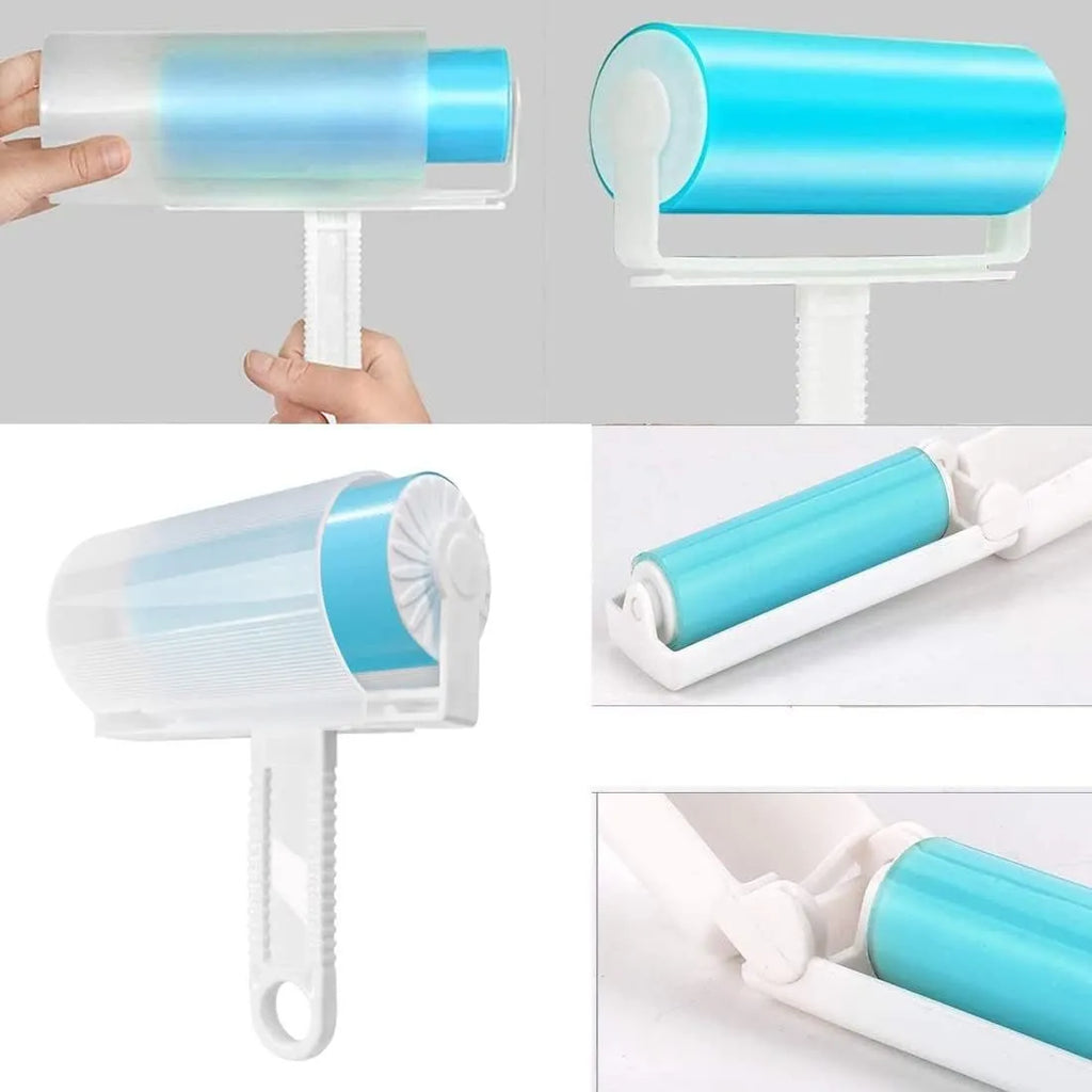 Washable reusable lint roller for pet hair removal in blue, green, pink or yellow