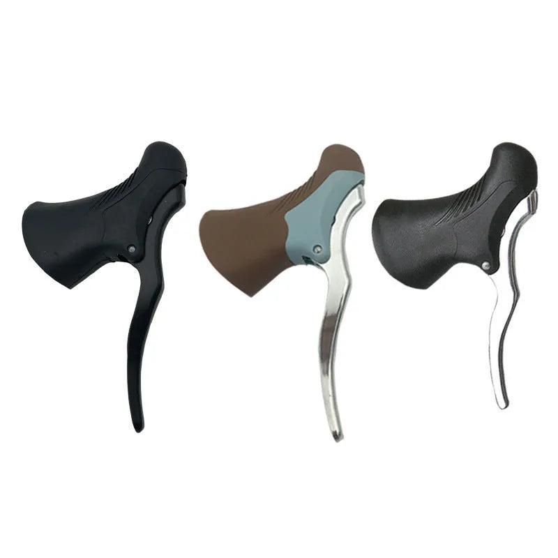 Pair of aluminium alloy road bicycle brake handles in black or black-silver colours