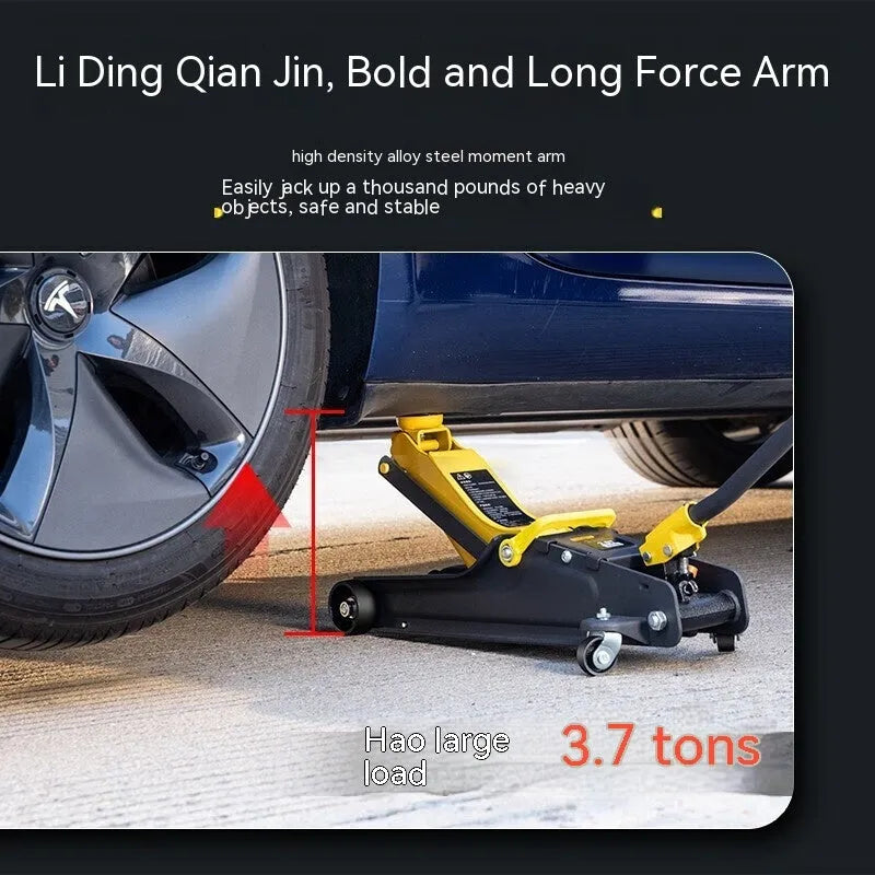 Horizontal hydraulic trolley car jack with handle for tyre changes