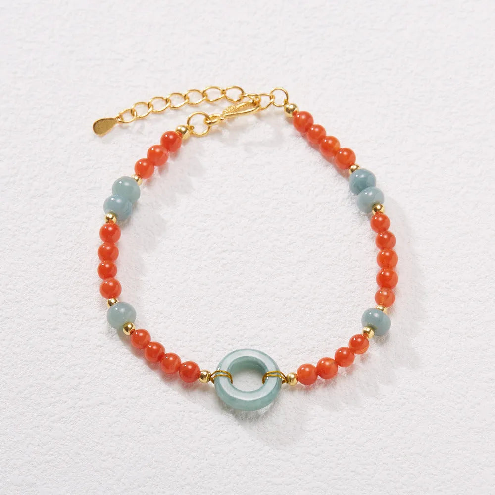 Adjustable South Red Agate women's bracelet with auspicious patterns and safety buckle clasp