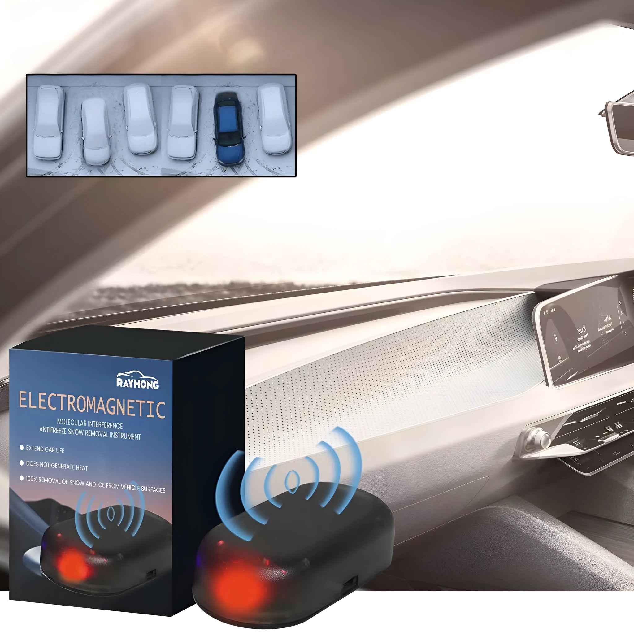 Black car de-icing tool measuring 5cm for winter windscreen snow and ice removal