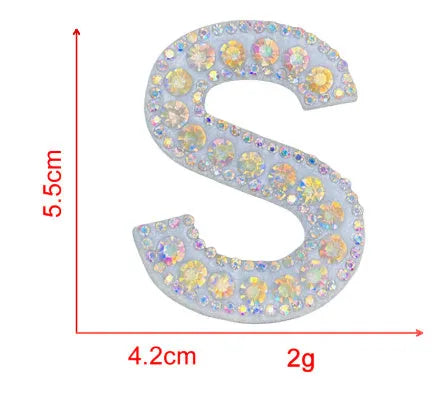 AB colour rhinestone letter emblem badge patch cloth sticker self-adhesive on white background