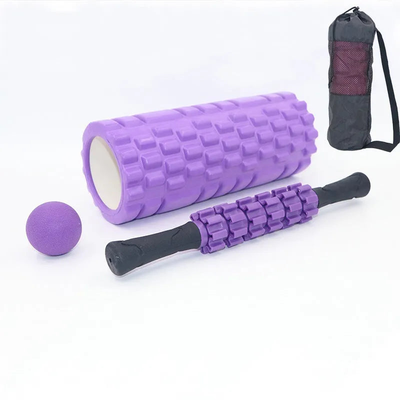 Black 33cm foam roller set with massage shaft and gear massage bar stick for fitness and health massage