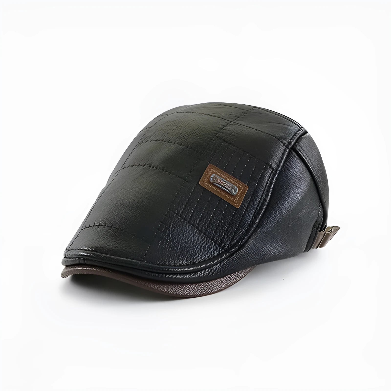 Fashionable all-match PU leather peaked cap with fleece lining in black, dark coffee, and light brown