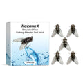 Five small, square, biomimetic insect soft bait lures for fly fishing on a white background.