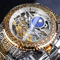 Forsining yellow skeleton tourbillon mechanical watch with 44mm stainless steel case