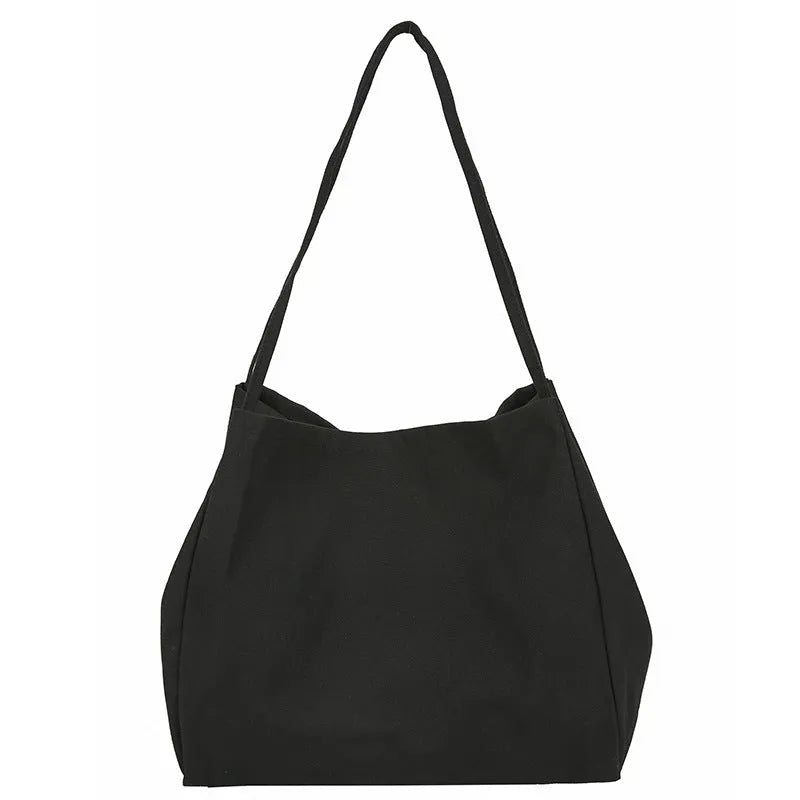 Solid colour women's canvas handbag with double shoulder straps and large shopping capacity