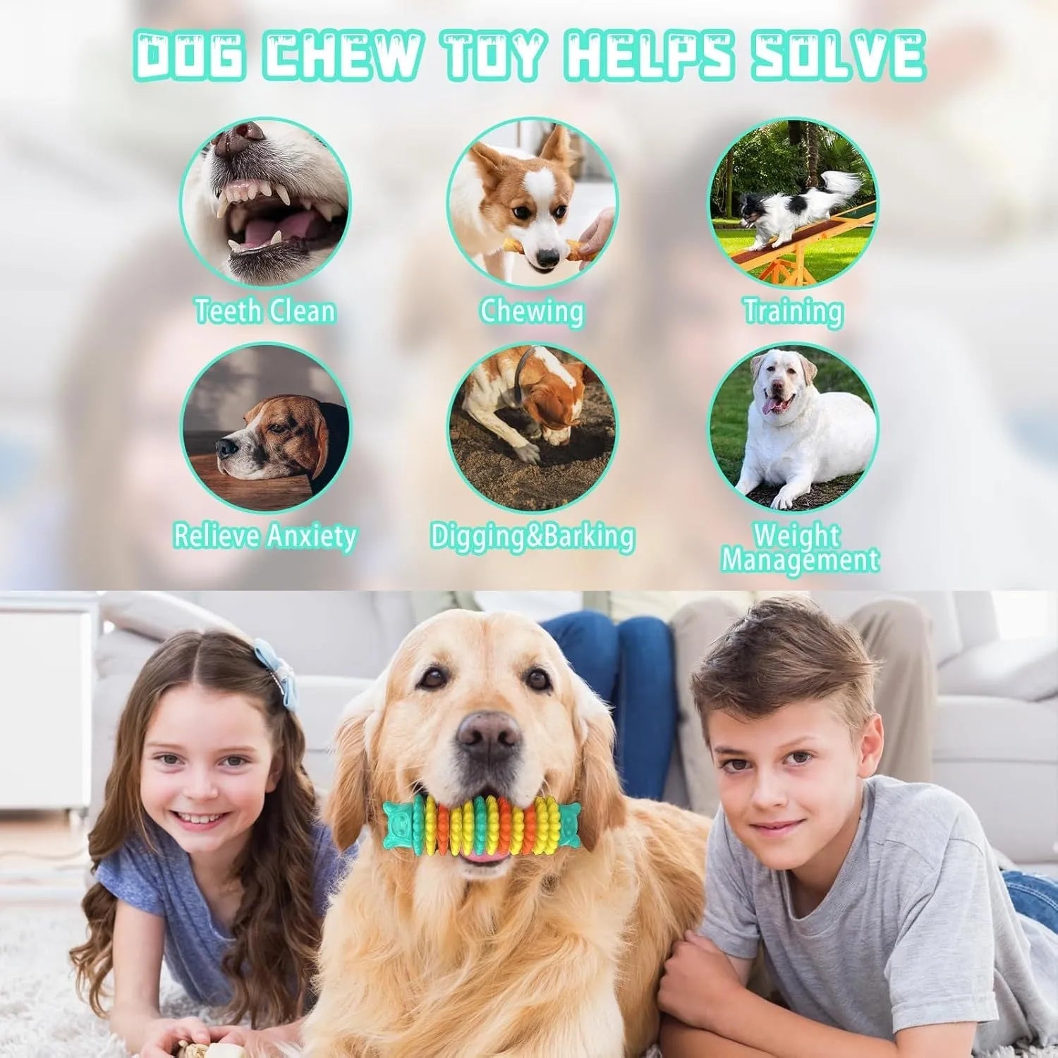 Blue rubber caterpillar-shaped dog chew toy for aggressive chewers on a plain background.