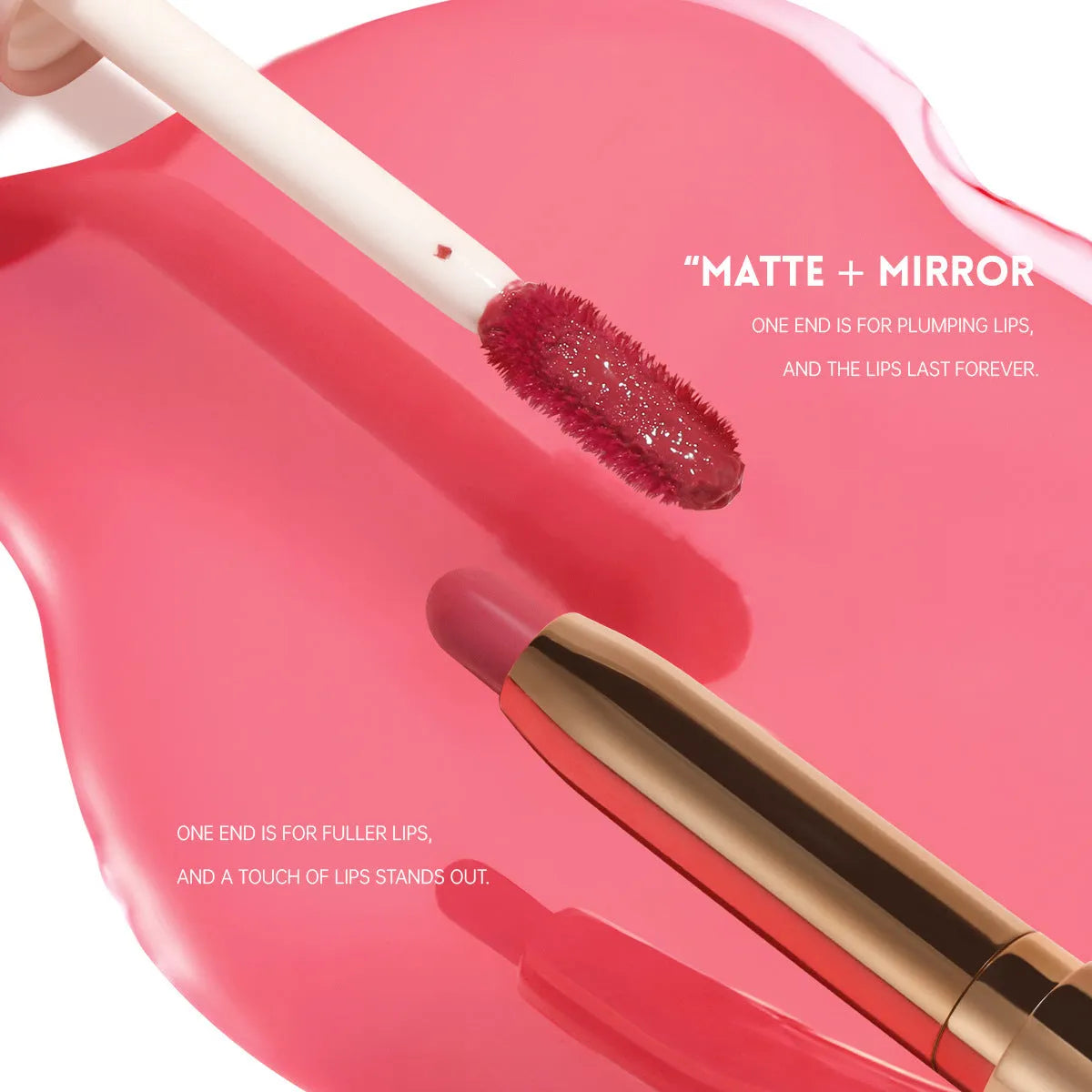 Double-headed matte lipstick with 10 colour options showing dual-ended design