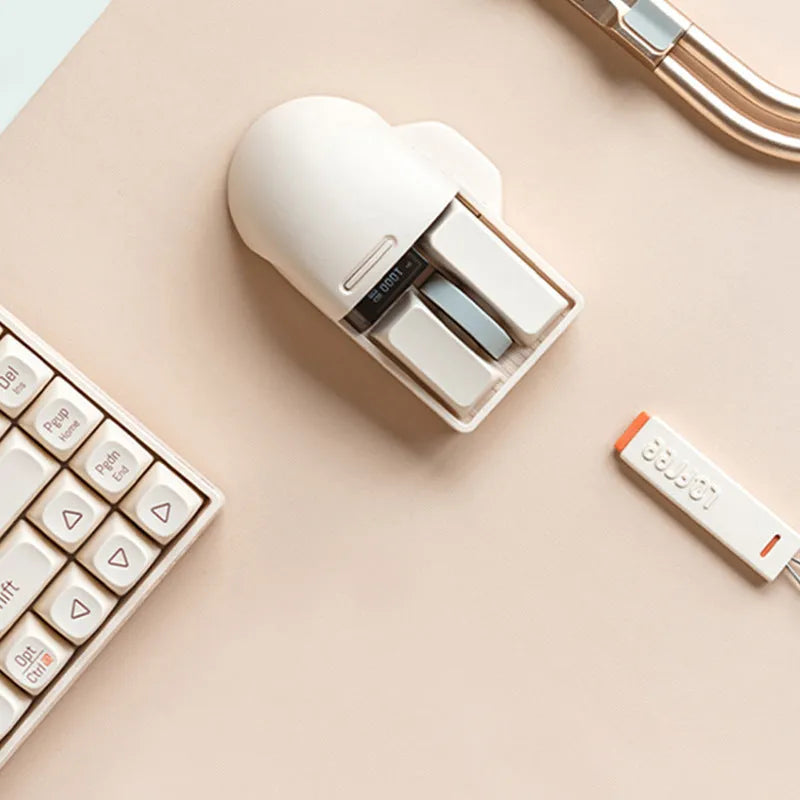 Xiaoqiao three-mode wireless mouse in Tofu colour showing ergonomic shape and multiple buttons