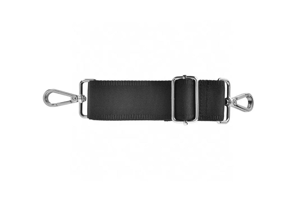 Black Oxford cloth multi-pocket laptop handbag open to show separate organiser layers and laptop compartment.