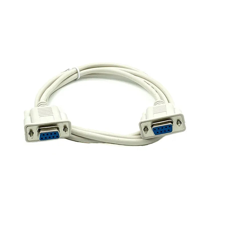 Milky white DB9 female to female serial cable with cross connection wiring, 1.5 metres long