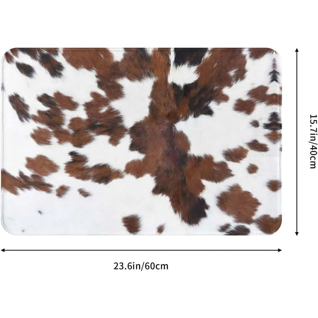 Personalised flannel floor mat in coastal starfish and brown cow prints showing four size options