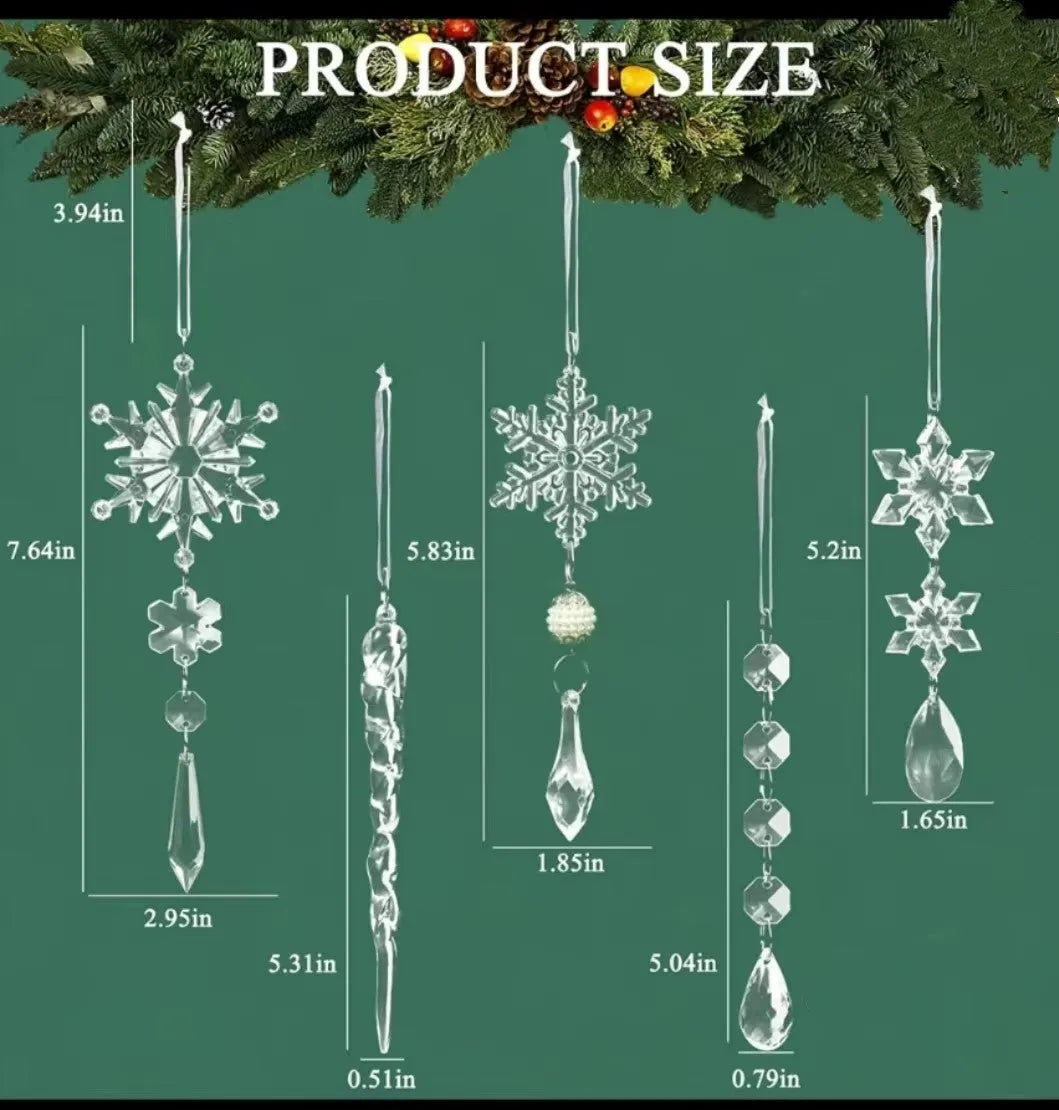 10 clear acrylic Christmas tree hanging ornaments with ribbons for indoor outdoor decoration