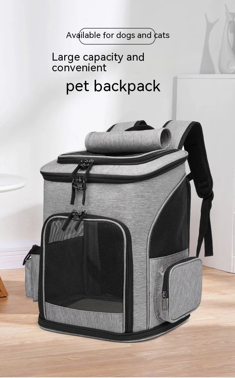 Extendable pet bag in Oxford material, solid colour gray, large 20-35L capacity for dogs and cats