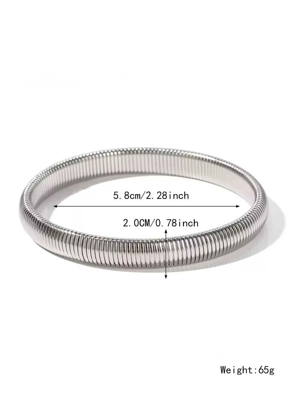 Women's titanium steel bracelet with vertical stripe pattern in gold or silver, available in 0.8cm to 2.0cm widths