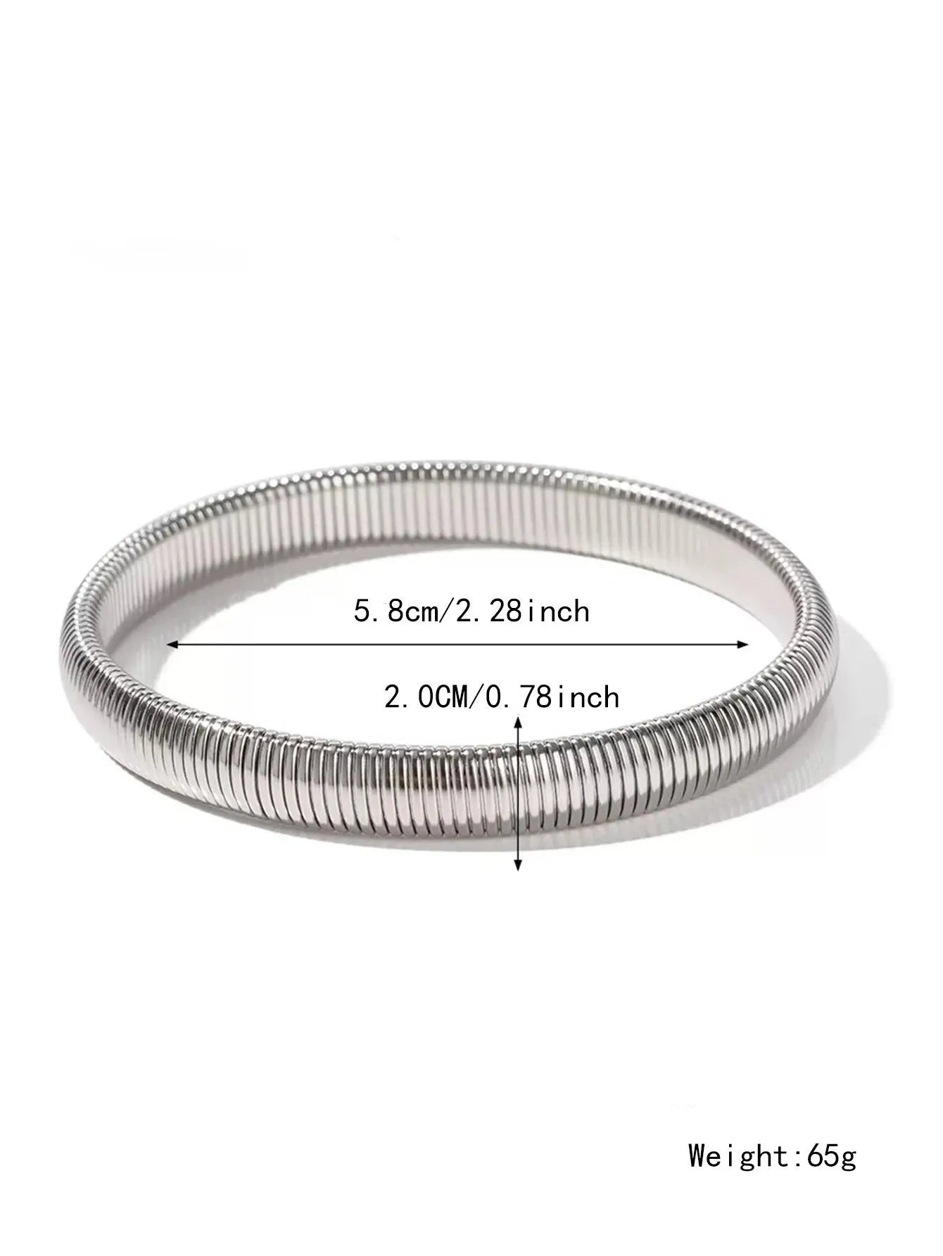 Women's titanium steel bracelet with vertical stripe pattern in gold or silver, available in 0.8cm to 2.0cm widths
