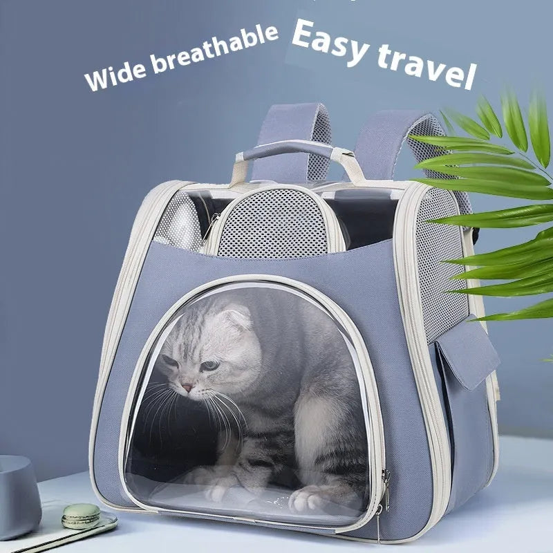 Portable foldable pet bag in solid colour, medium capacity, made from PU and PVC, available in blue green pink gray white