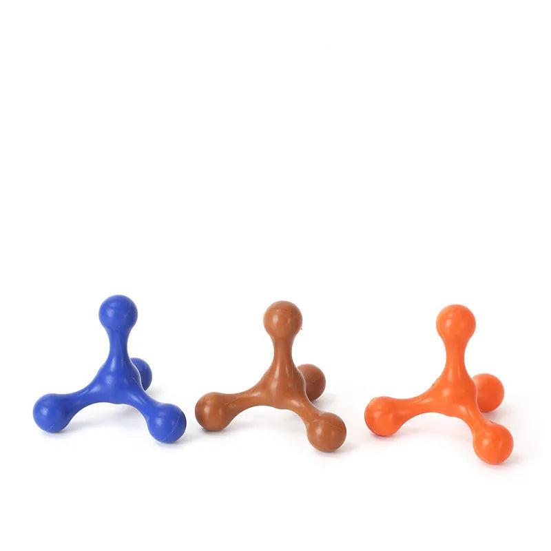 Blue silicone chew bone for dogs with three legs, measuring 9.5cm