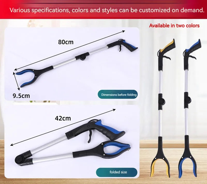 Foldable aluminium garbage clamp with magnet sucker showing blue handle colour