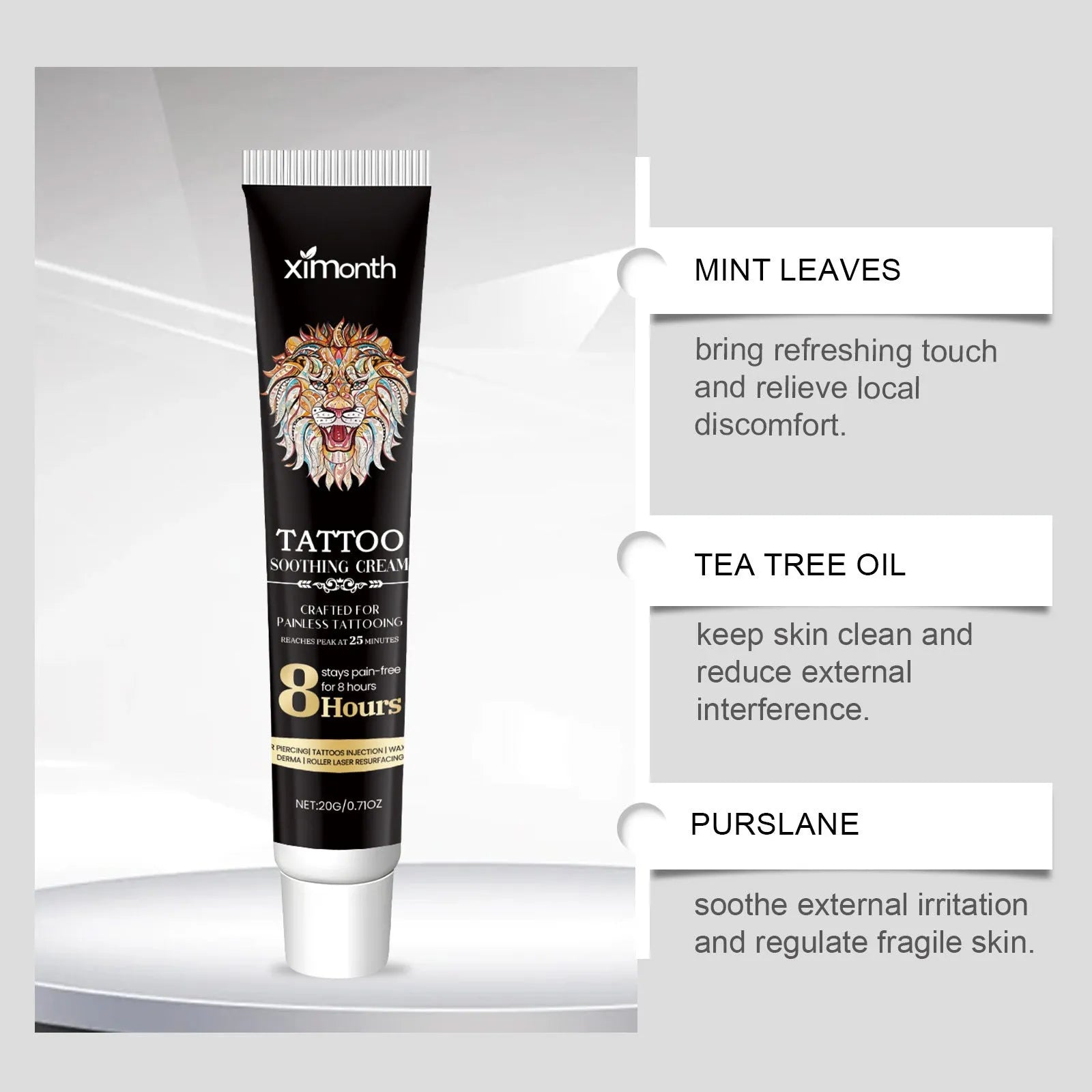 20g tube of tattoo soothing neck cream with botanical ingredients for neck care